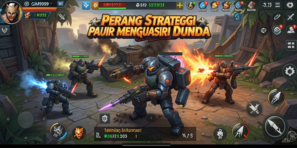 Tangkapan layar menampilkan pertempuran epik dalam GIM999 dengan strategi yang mendebarkan.