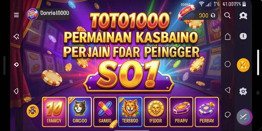 Screenshot TOTO1000 menampilkan momen seru saat bermain slot Kasino.